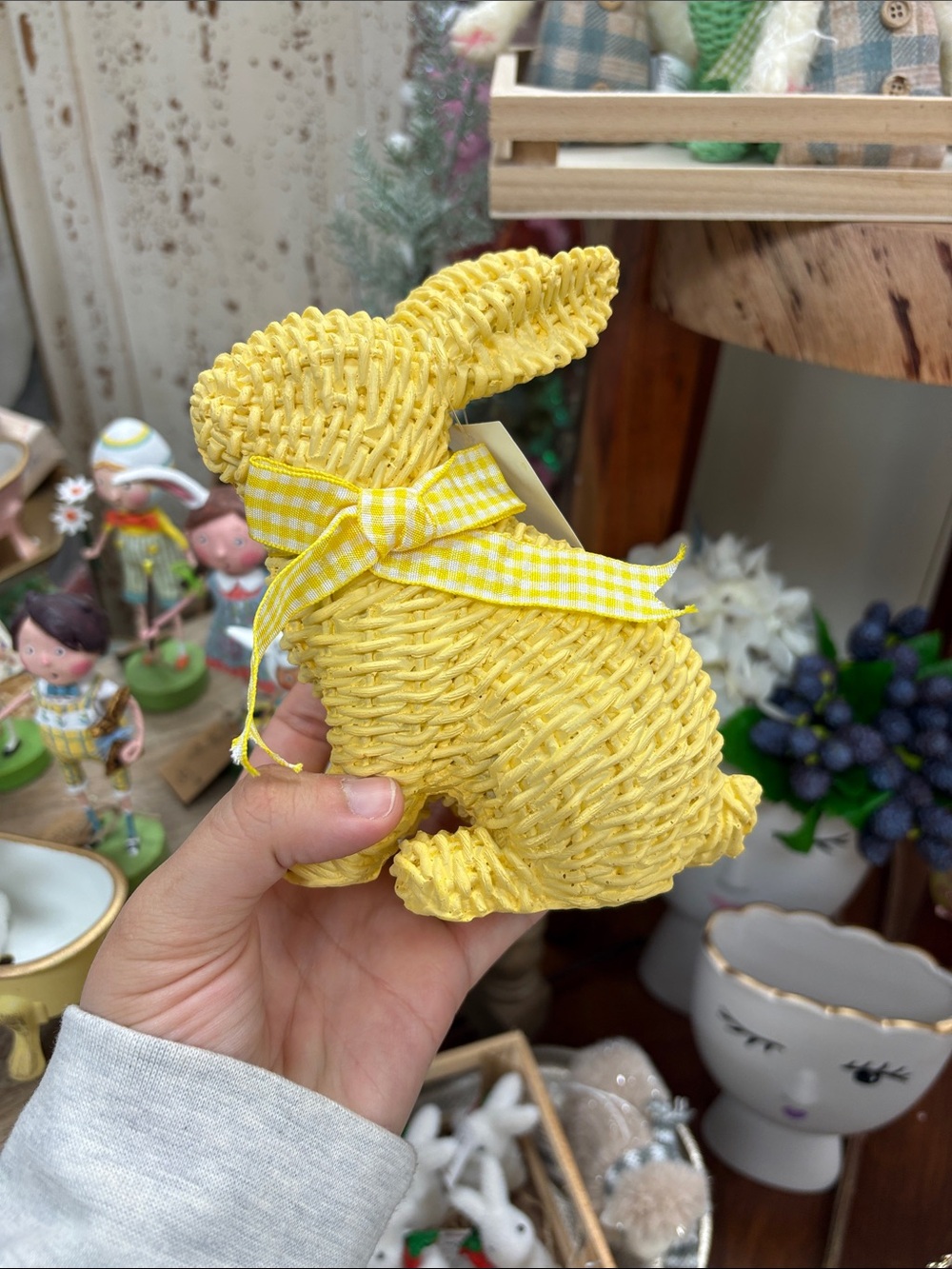 Two's Company Yellow Woven Bunny with Gingham Bow